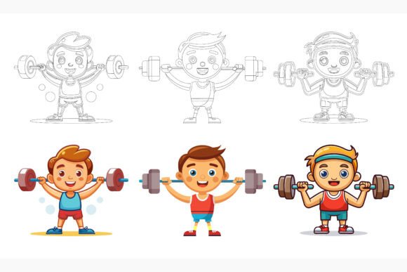 Cartoon Cute Boy Doing Workout