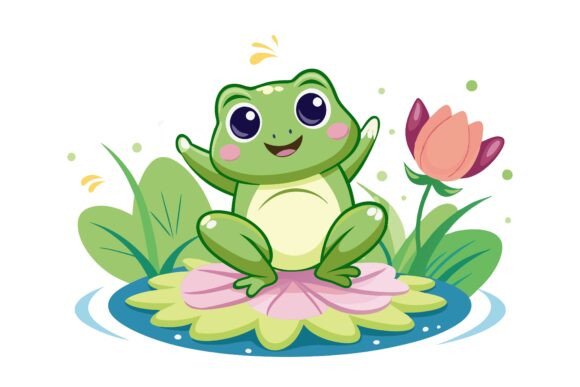 Green Frog Sitting on a Leaf: A Versatile Vector Illustration Set for Creative Projects
