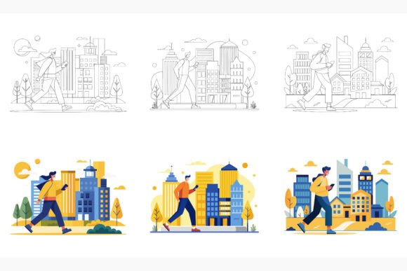 Man Bury in Smartphone Walk Down Street: A Versatile AI EPS Illustration Set for Modern Creators