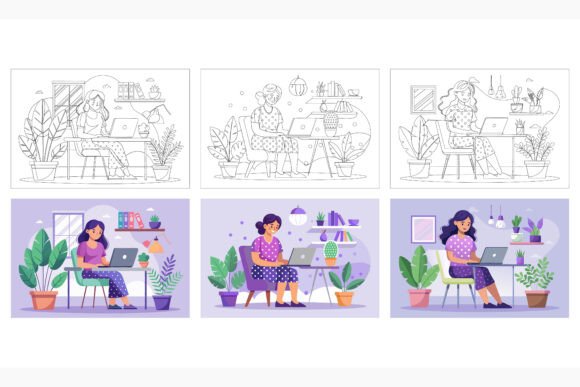 Office Working: Versatile AI EPS Illustration Sets for Modern Design