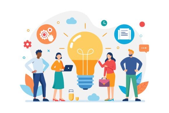 Online Meeting Via Group Call Illustration Set